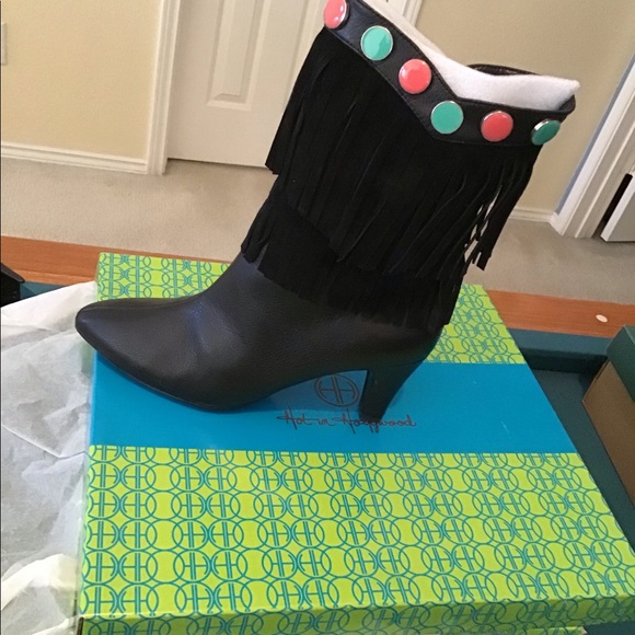Hot on Hollywood black fringe boots - Picture 1 of 8